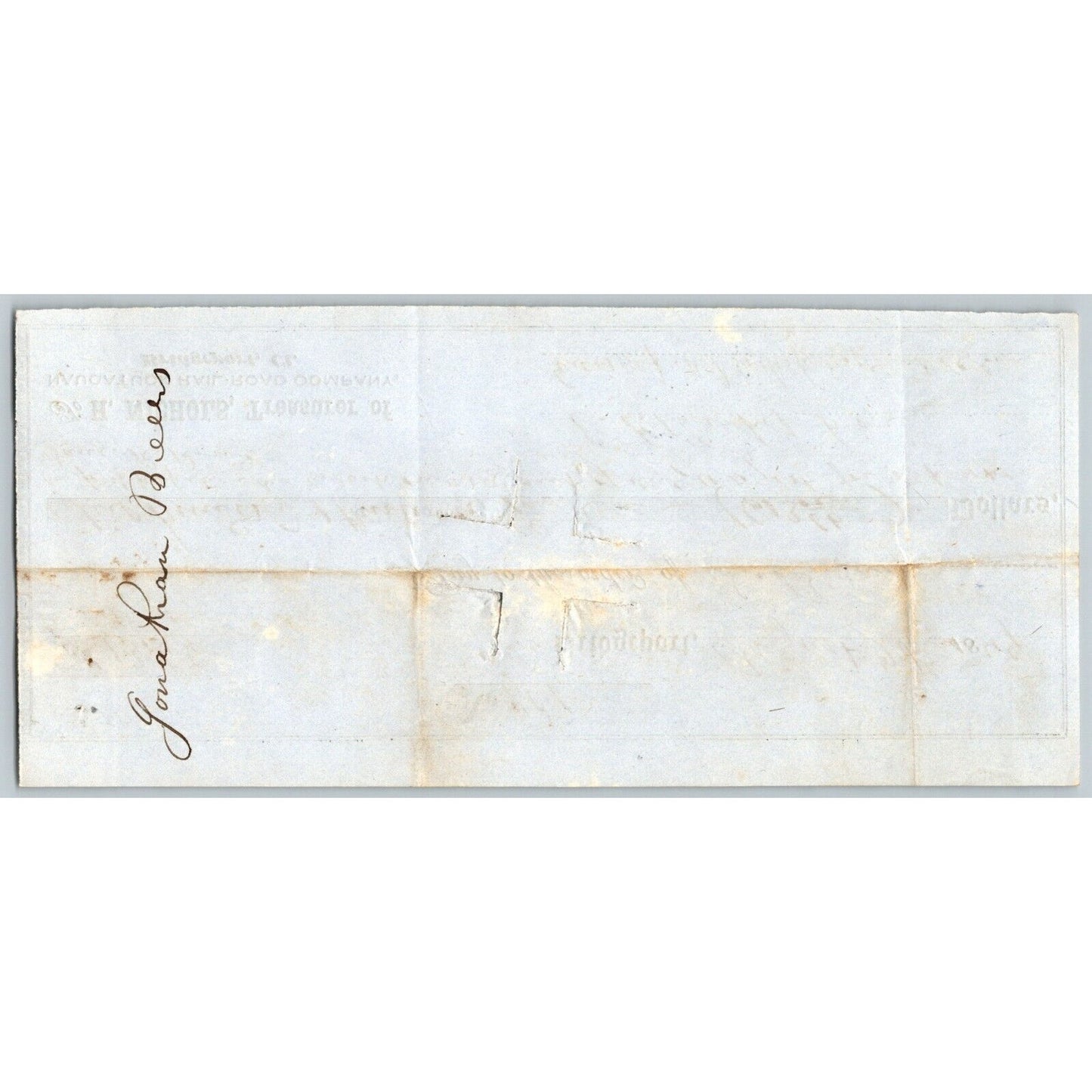 Naugatuck Railroad Co. Bridgeport, Ct 1849 Check #101 Jonathan Beers Signed
