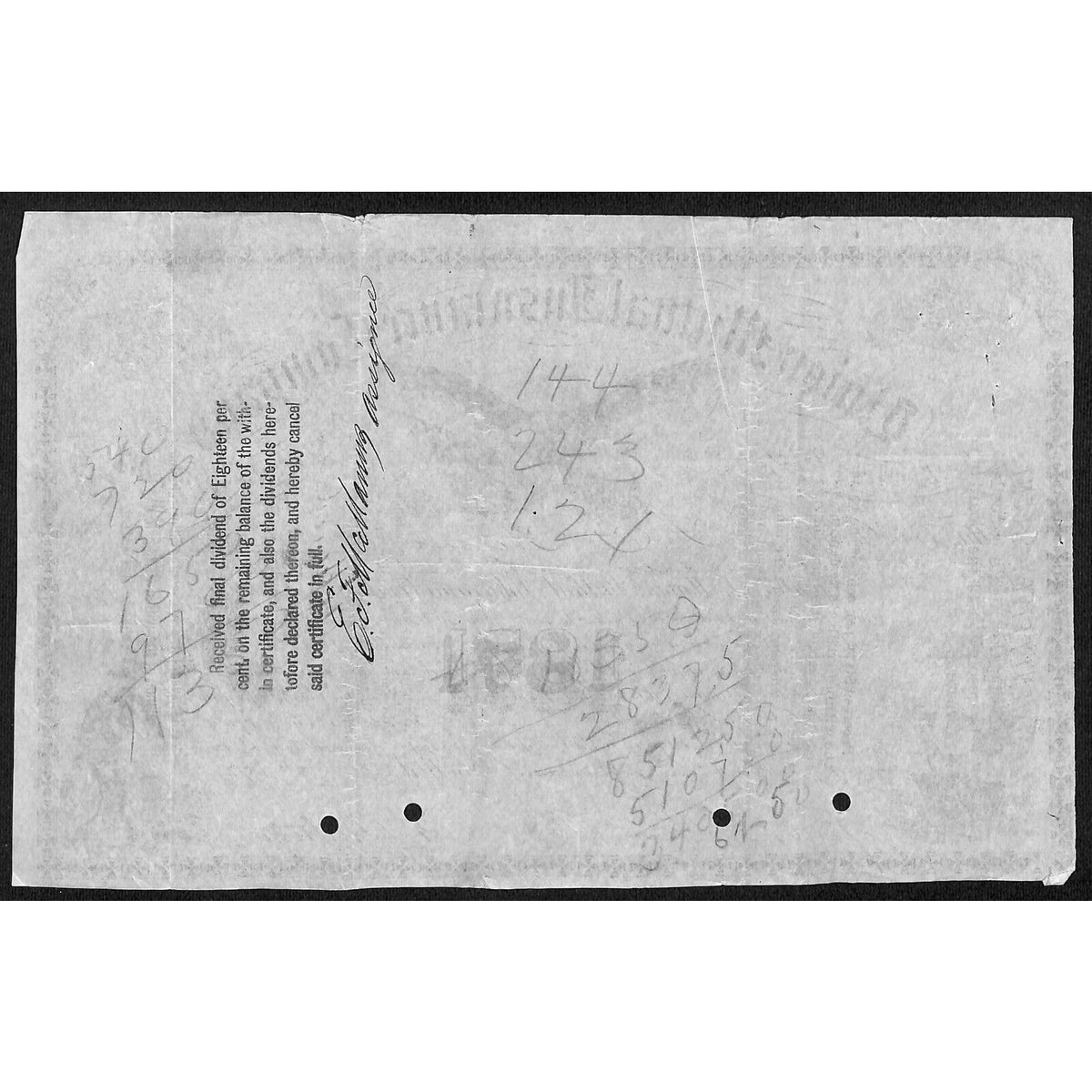 Union Mutual Insurance NY 1871 "Certificate of Profits" to A. T. Hurd ?