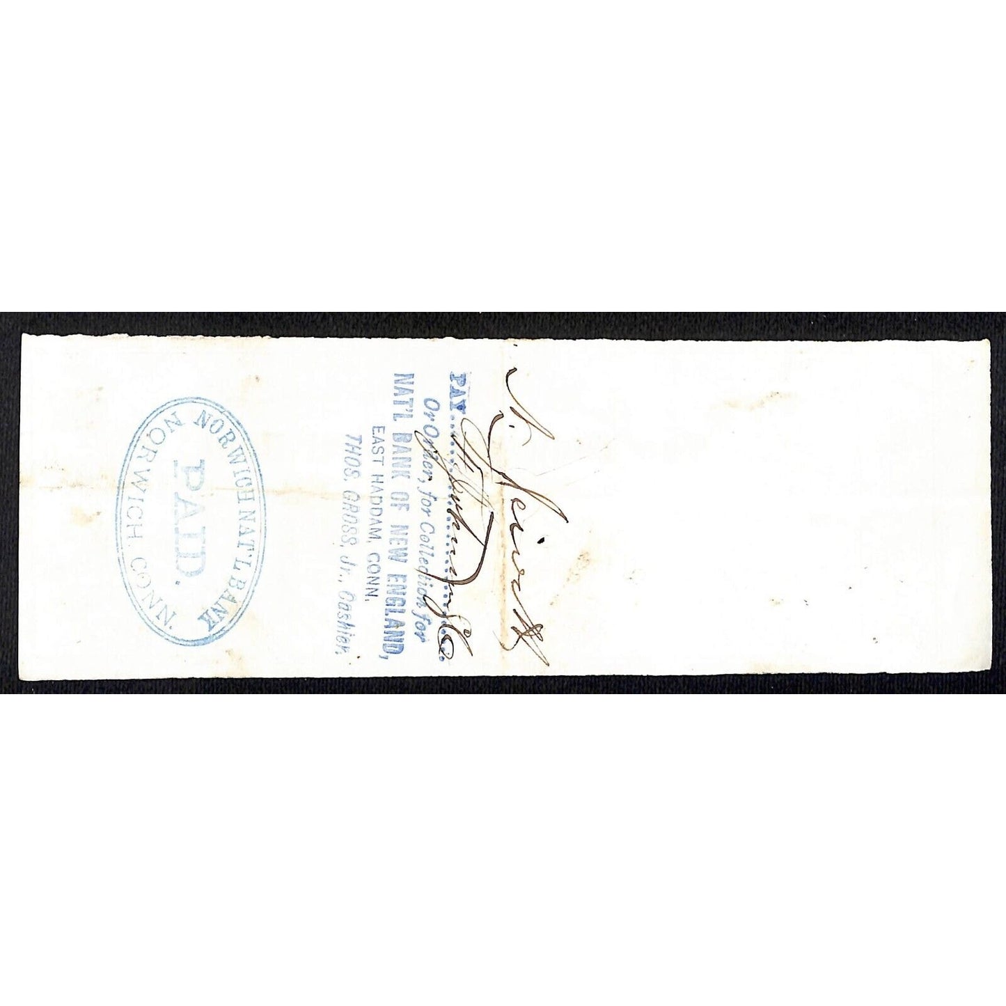 James A. Bill* 1875 Thames National Bank Lyme CT on Rev Stamp Check Stock (#25)