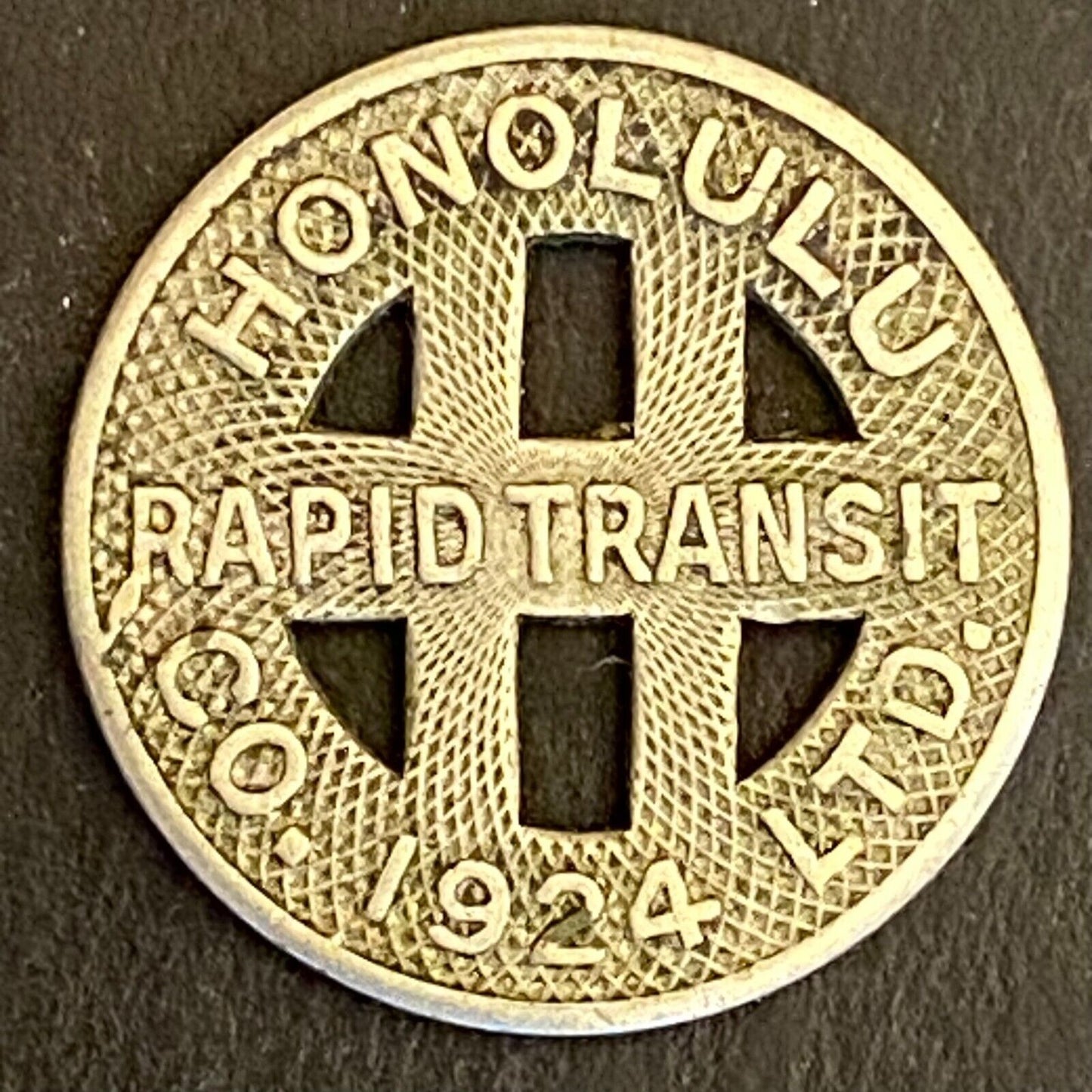 Honolulu Rapid Transit 1924 G/F One Full Fare Transit Token 16mm (#10)