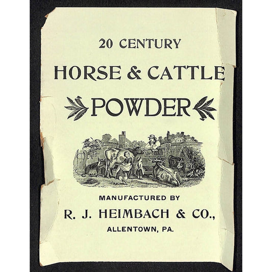 Horse & Cattle Powder R.J. Heimbach & Co. Allentown, PA Farming Vignette Damage