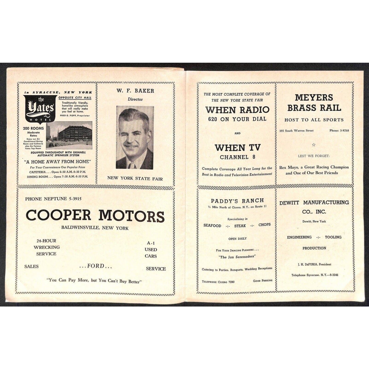 New York State Fair Auto Racing Program Stock Car Sept. 1956 24pp Scarce