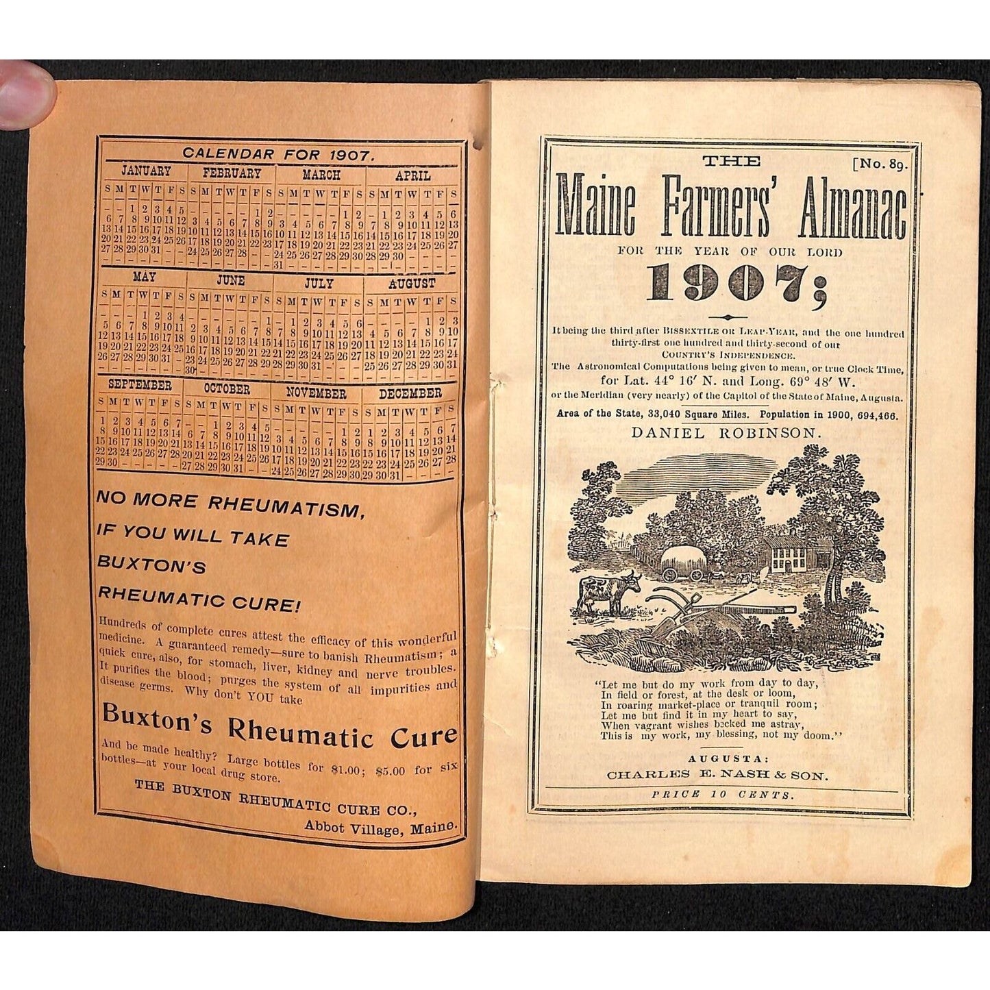 1907 Maine's Farmers Almanac Daniel Robinson Charles E Nash Augusta 48pp* Scarce