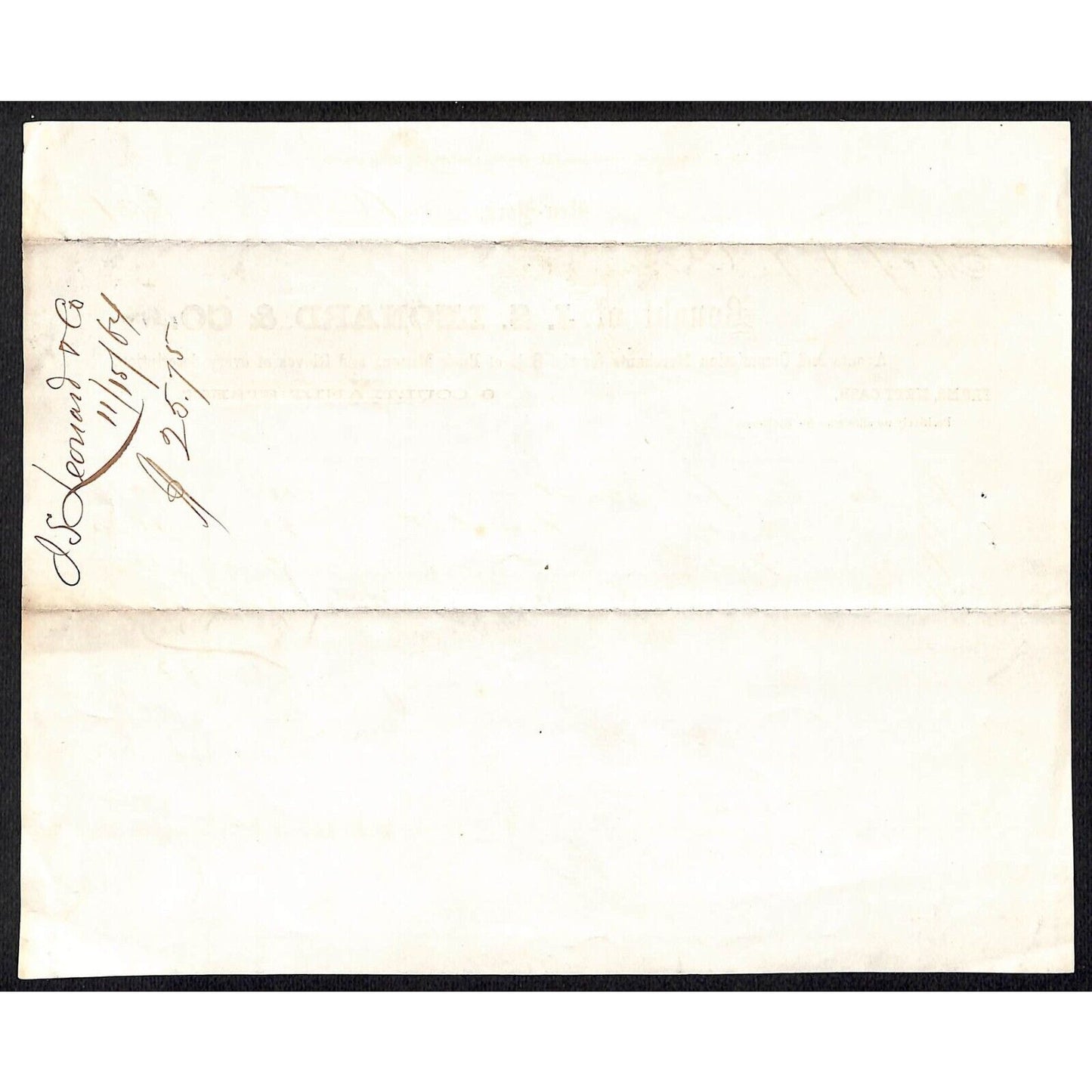 J.S. Leonard & Co. Buck Mittens Gloves Broadway NYC 1864 J.J. Cover* Billhead