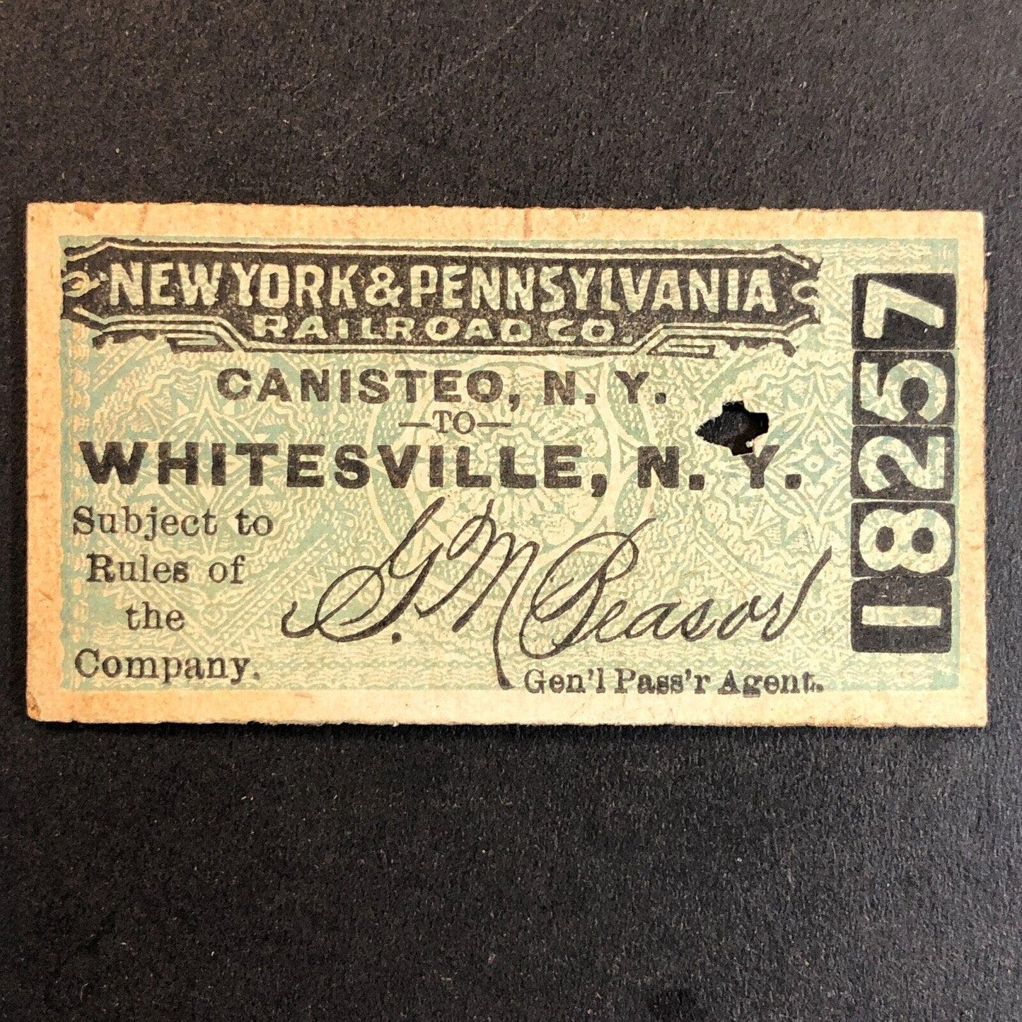 New York & Pennsylvania Railroad July 16 1917 Whitesville, NY Ticket #18257