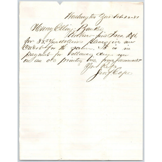 1881 ALS George F. Cope Washington to Henry Elling* Virginia City, MT