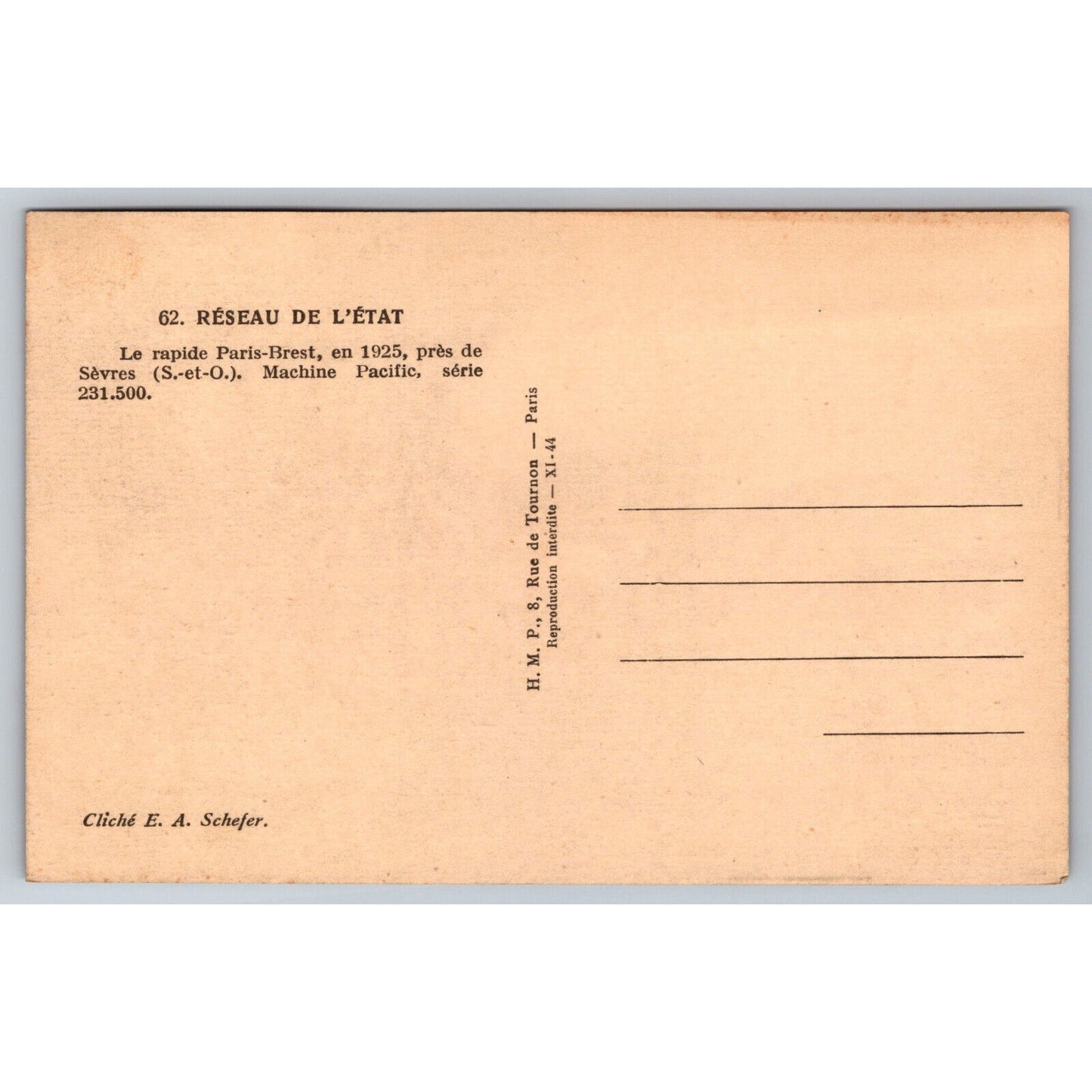 French Railroad RPPC* Postcard Machine Pacific Series 231.500 1925 H.M.P.