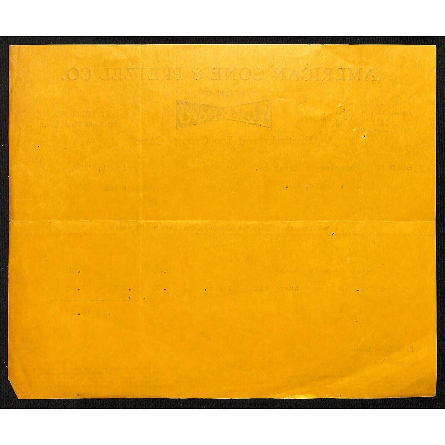 St. Louis, MO American Cone & Pretzel Rold Gold 7/11 1938 Billhead