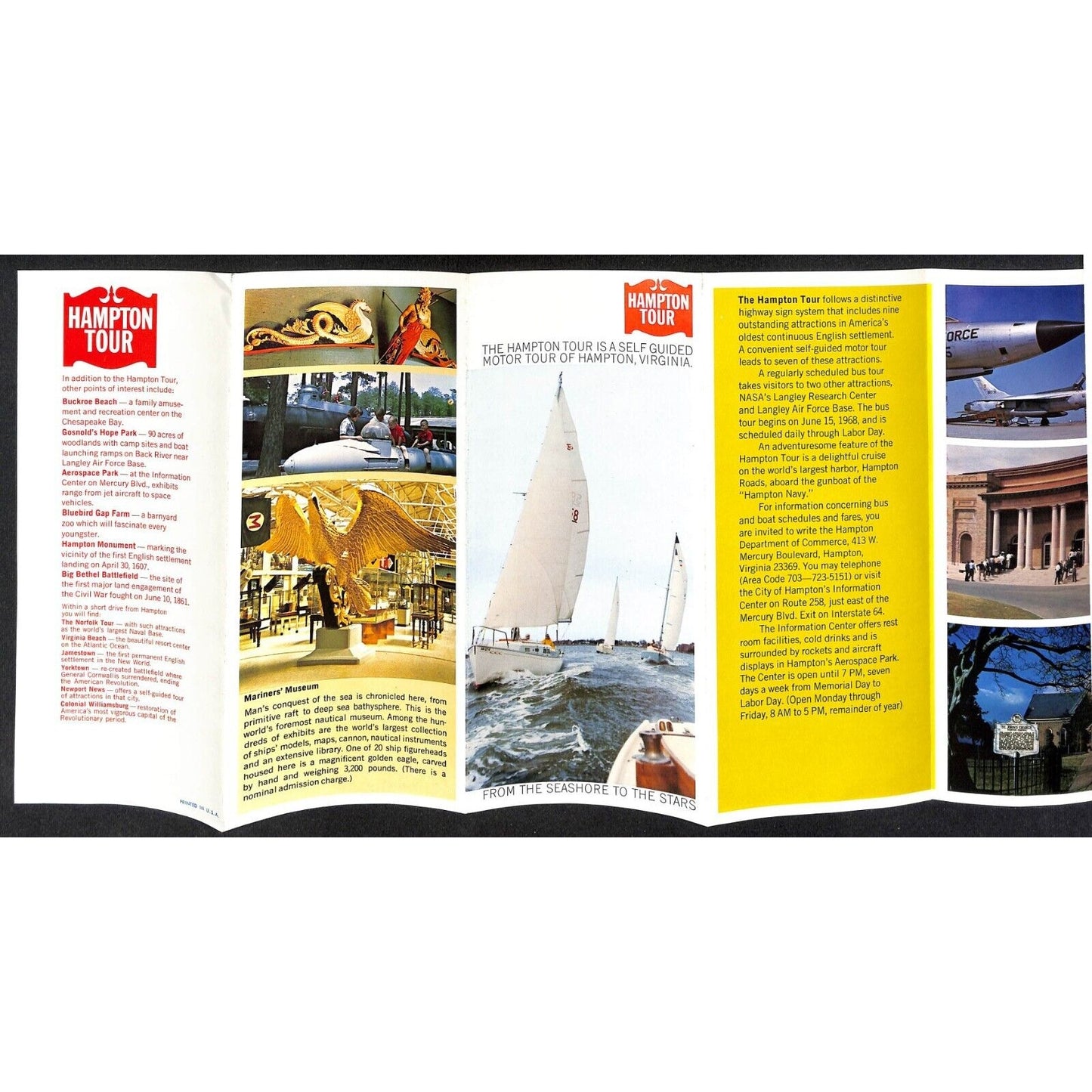 Motor Tour of Hampton, Virginia 1968 Bus Tour Fold-out Travel Brochure VGC