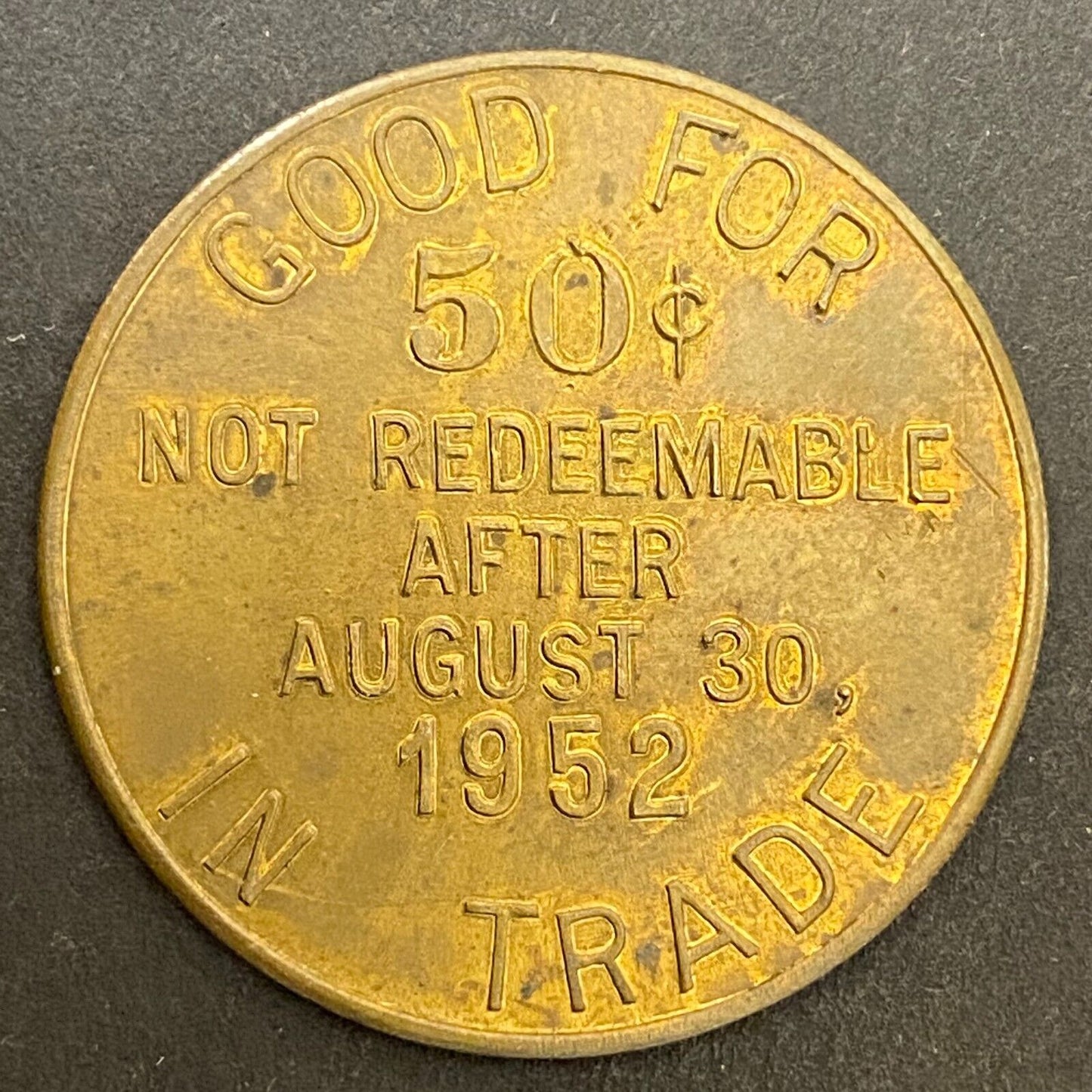 Newark, Ohio Sesquicentennial 1802 - 1952 G/F 50¢ Brass Trade Token 32mm (#7)