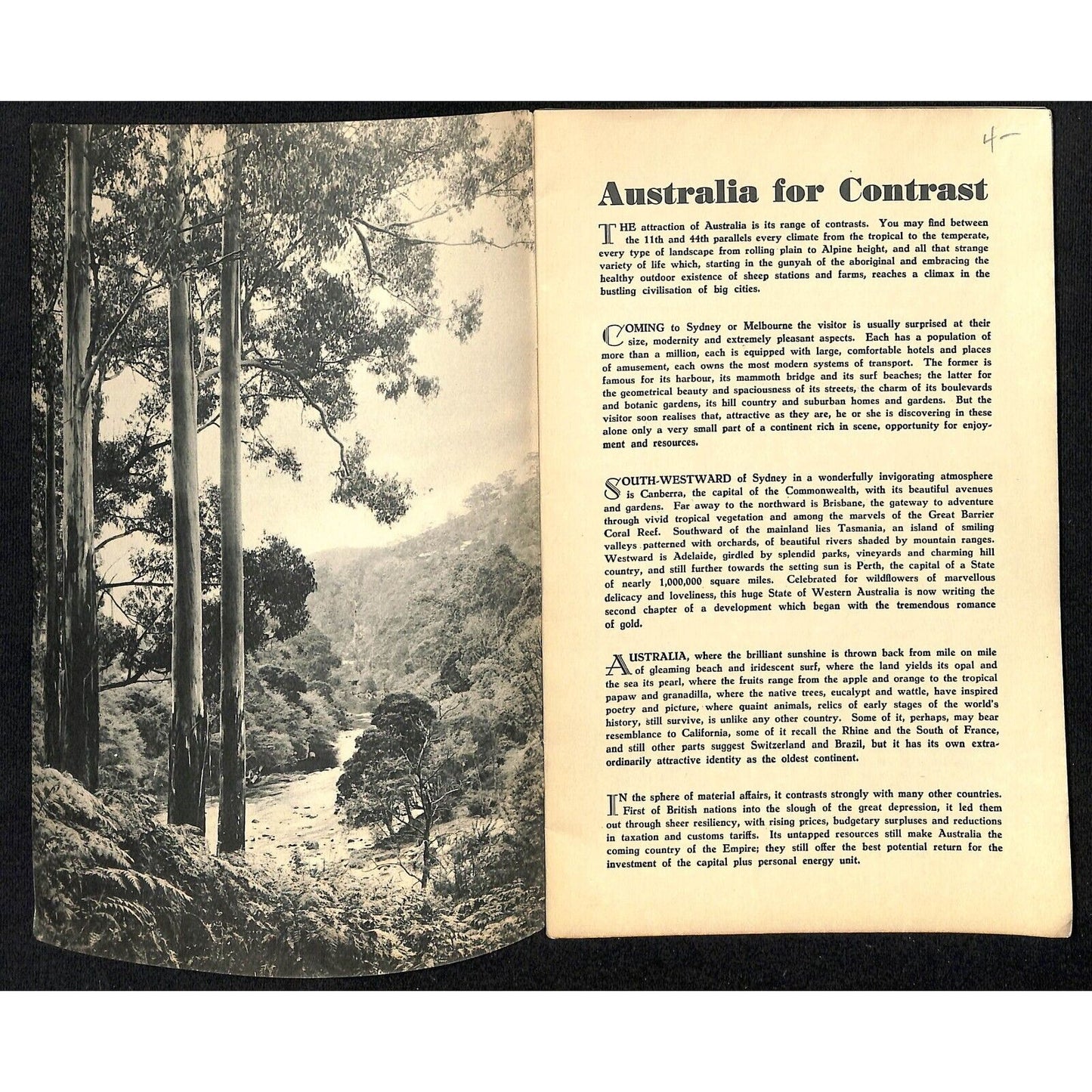 "Australia for Contrast" c1930's Travel Brochure w/ Copious Stats 16pp