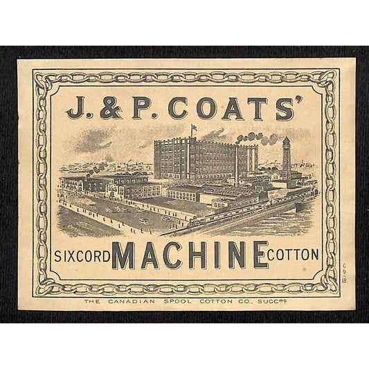 J & P Coats' Six Cord Machine Cotton c1915? 3 1/8" x 4 1/4" Box Label VGC Scarce