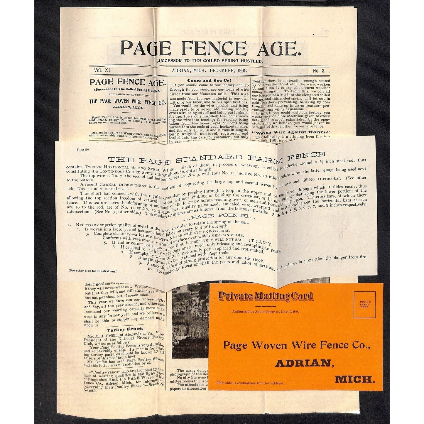 1901 Page Woven Fence Co. Adrian, MI Product Sheets and Cover - VGC Scarce