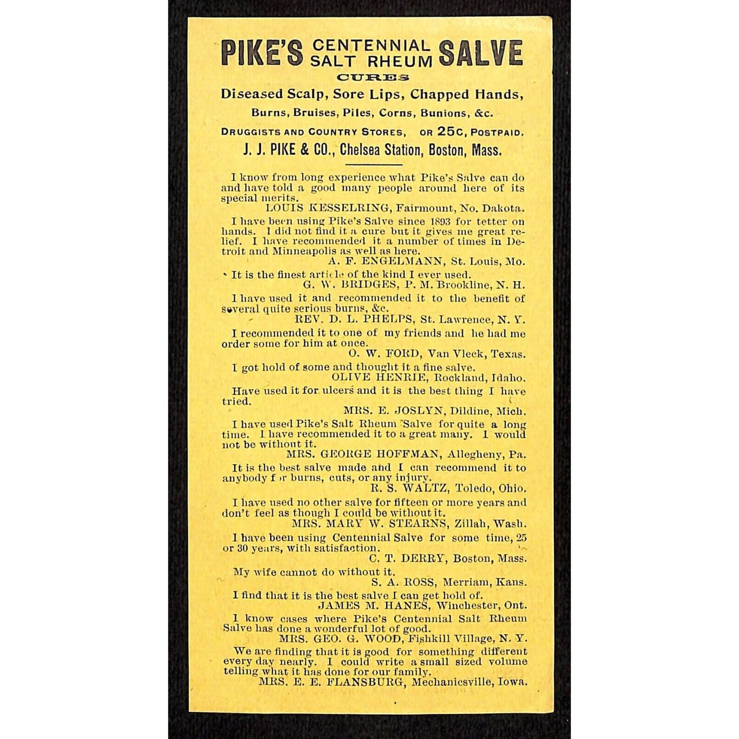 Pike's Centennial Salt Rheum 3" x 5 5/8" Mailer / Circular c1890's-1900