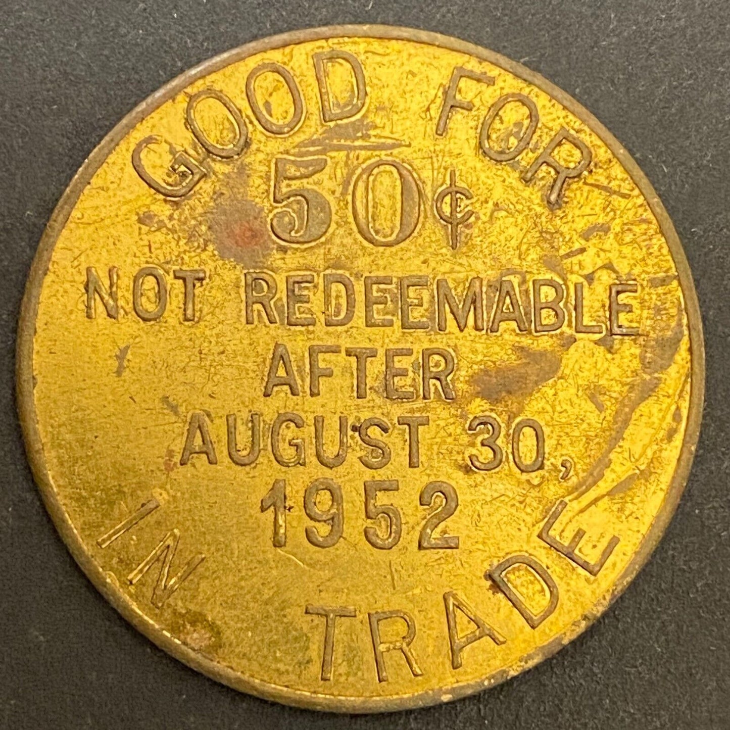 Newark, Ohio Sesquicentennial 1802 - 1952 G/F 50¢ Brass Trade Token 32mm (#9)