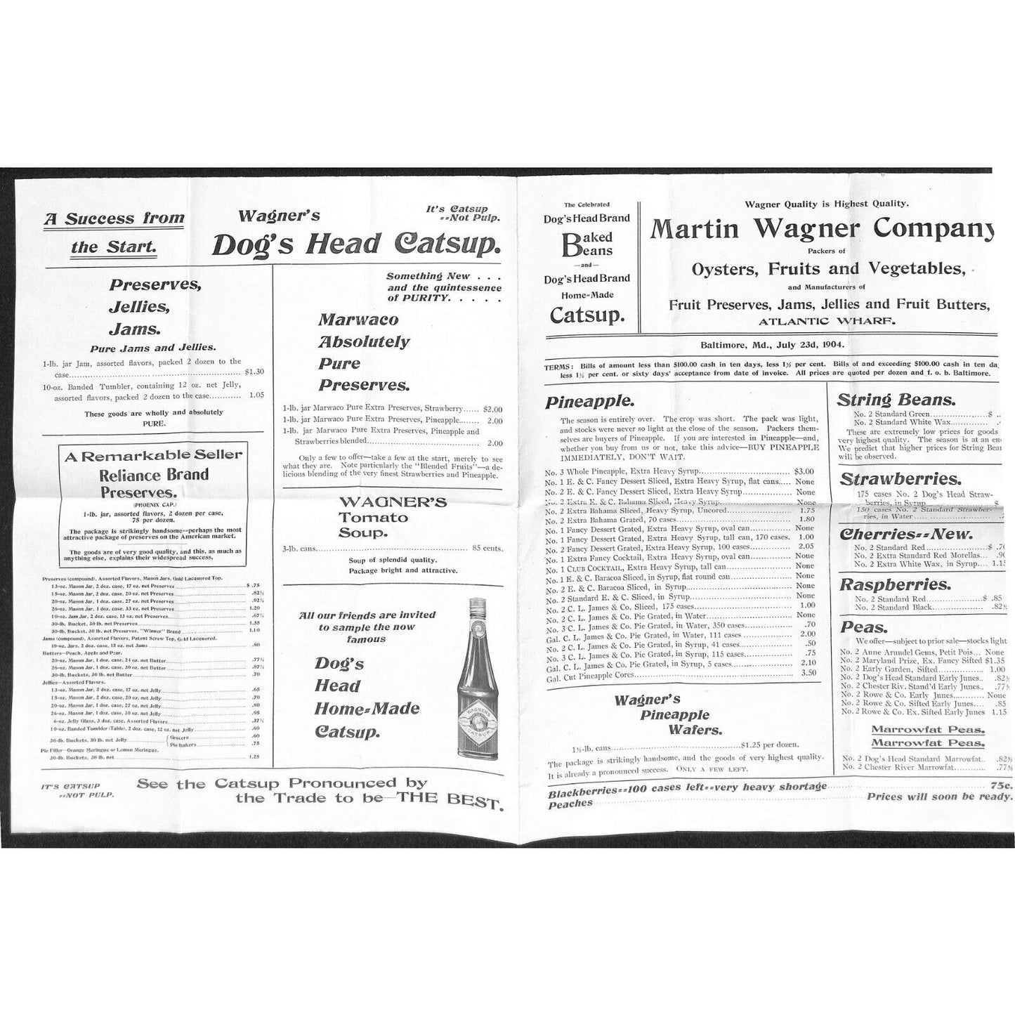 Martin Wagner Co. Atlantic Wharf 1904 Oysters Fruits Vegetables Price Sheet VGC