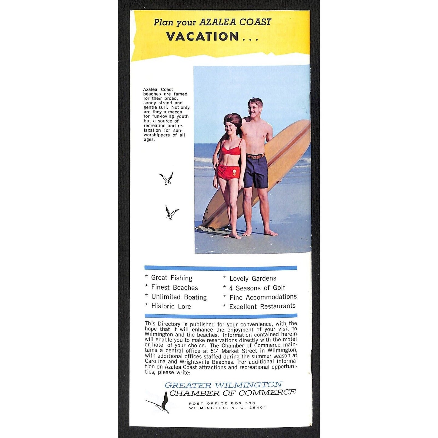 1969 North Carolina's Azalea Coast Accommodation Directory Brochure 31pp VGC