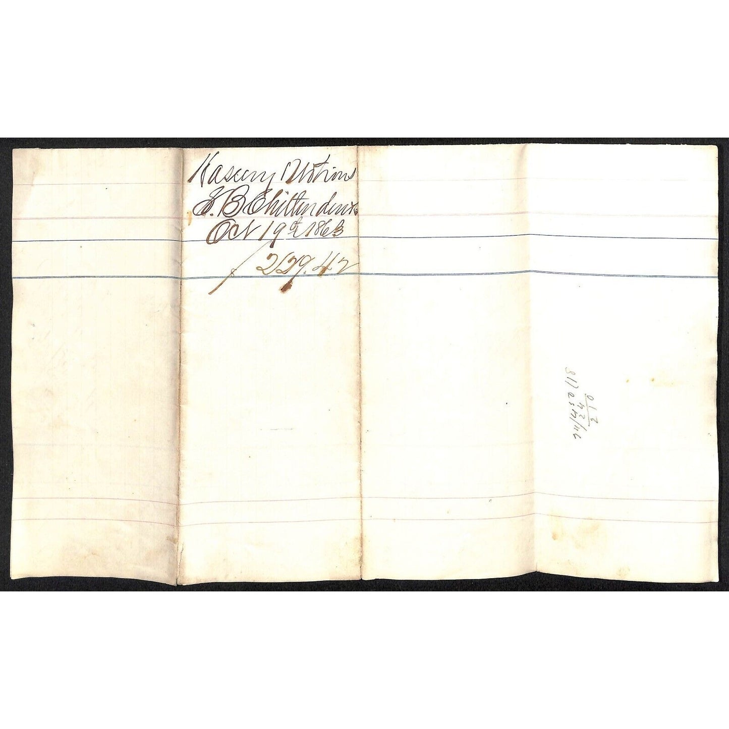 L.B. Chittenden & Co. Hosiery Broadway NYC 1863 J.J. Cover* Very Lg. Billhead