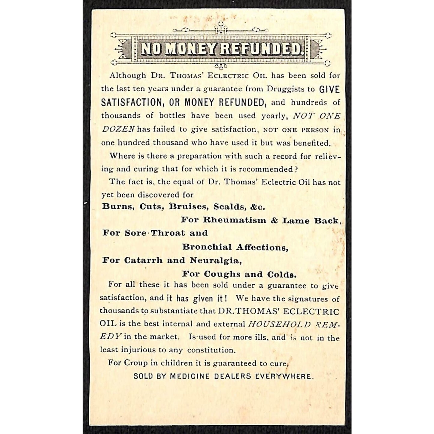 Dr. Thomas Eclectric Oil Victorian Trade Card Quack Medicine w/ Woman