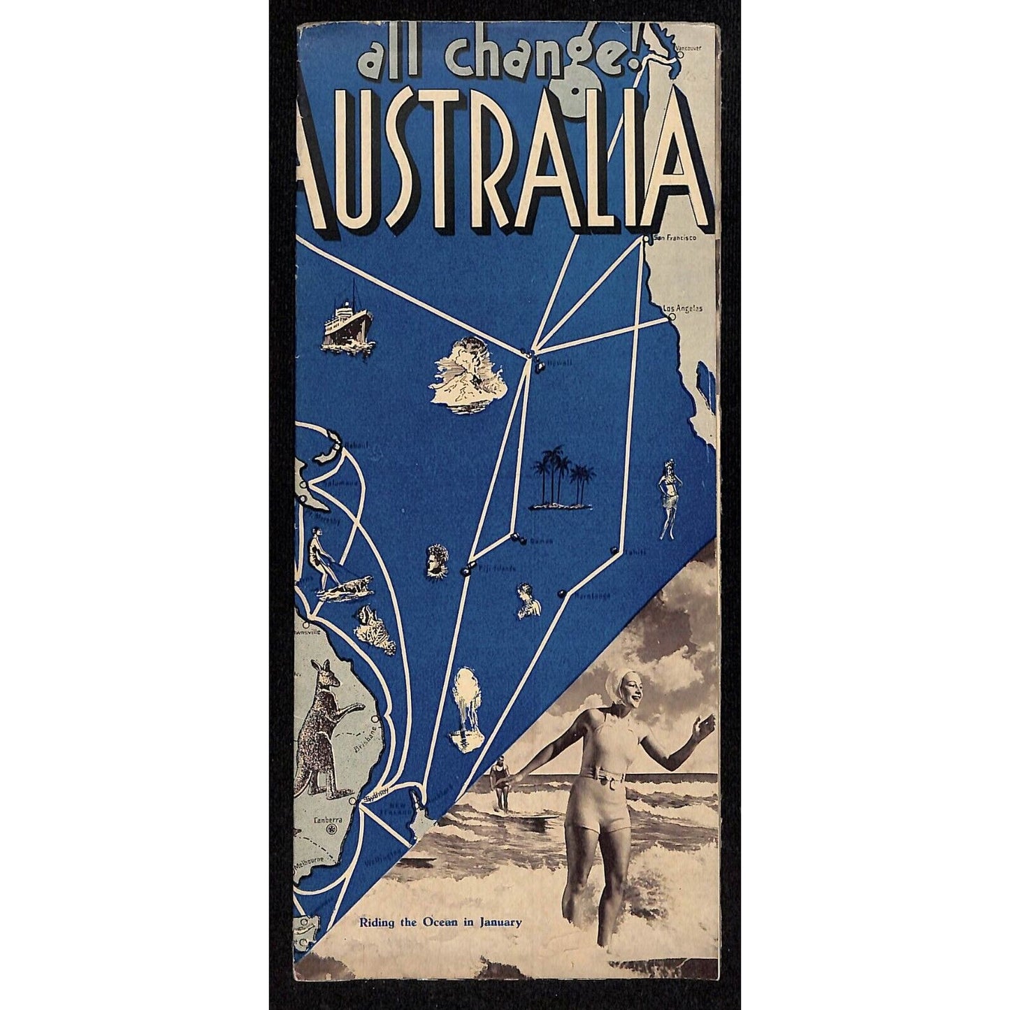 1936 "All Change Australia" Pictorial Single Sheet Travel Brochure 9" x 32"