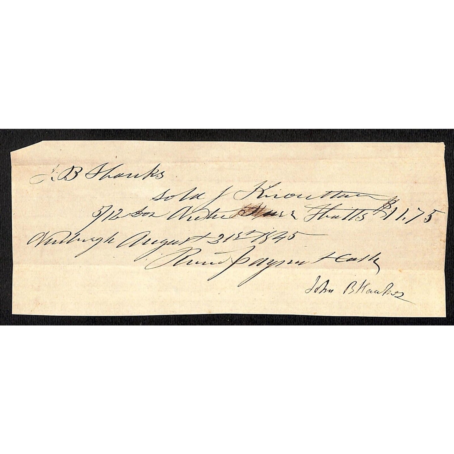 1845 Jabez Knowlton* Newburgh, ME General Store Sales Receipt for $11.75