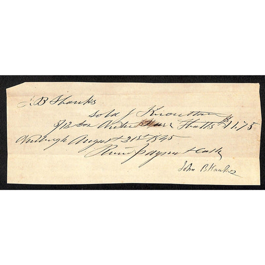1845 Jabez Knowlton* Newburgh, ME General Store Sales Receipt for $11.75
