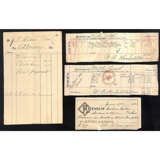 Barbara / Jacob Miller New Philadelphia, OH 1890's Receipts (2 Property Tax)