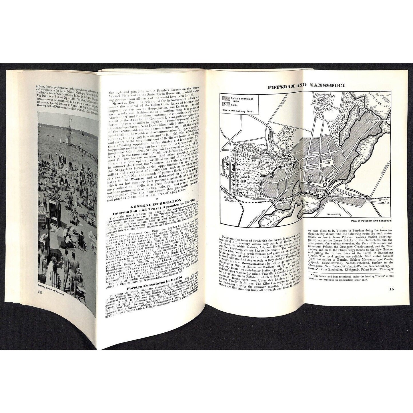 1930's Germany Berlin, Potsdam Travel Brochure 32pp w/ 15" x 17" FO Map
