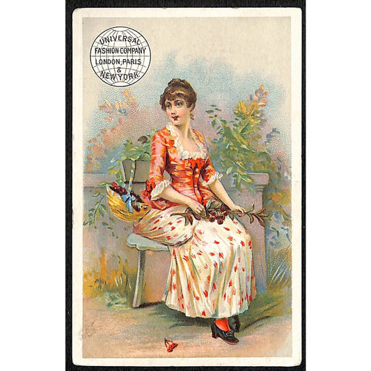 Mrs. Russell Brooklyn Universal Patterns Victorian Trade Card Woman w/ Rose