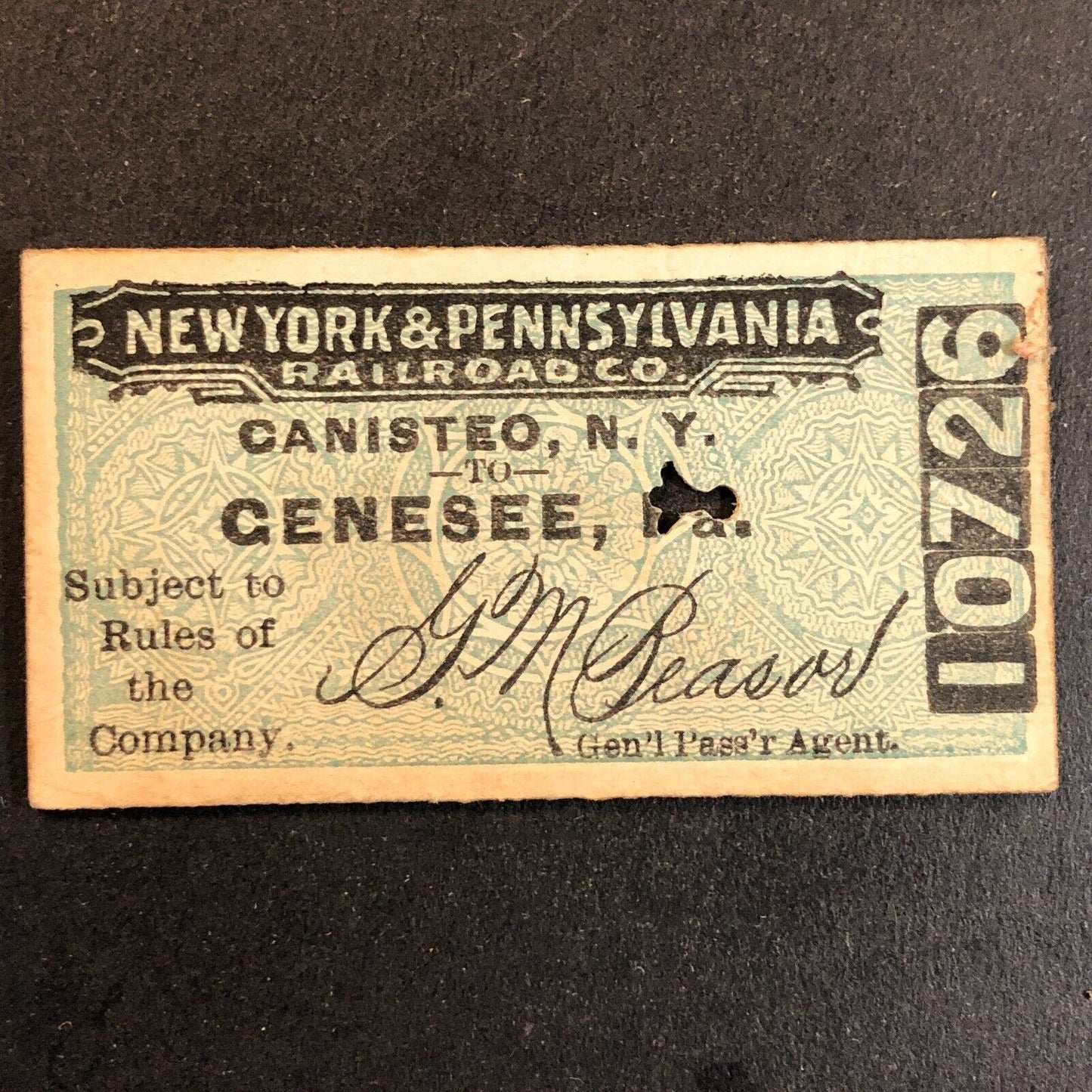New York & Pennsylvania Railroad July 4 1917 Genesee, PA Ticket #10726