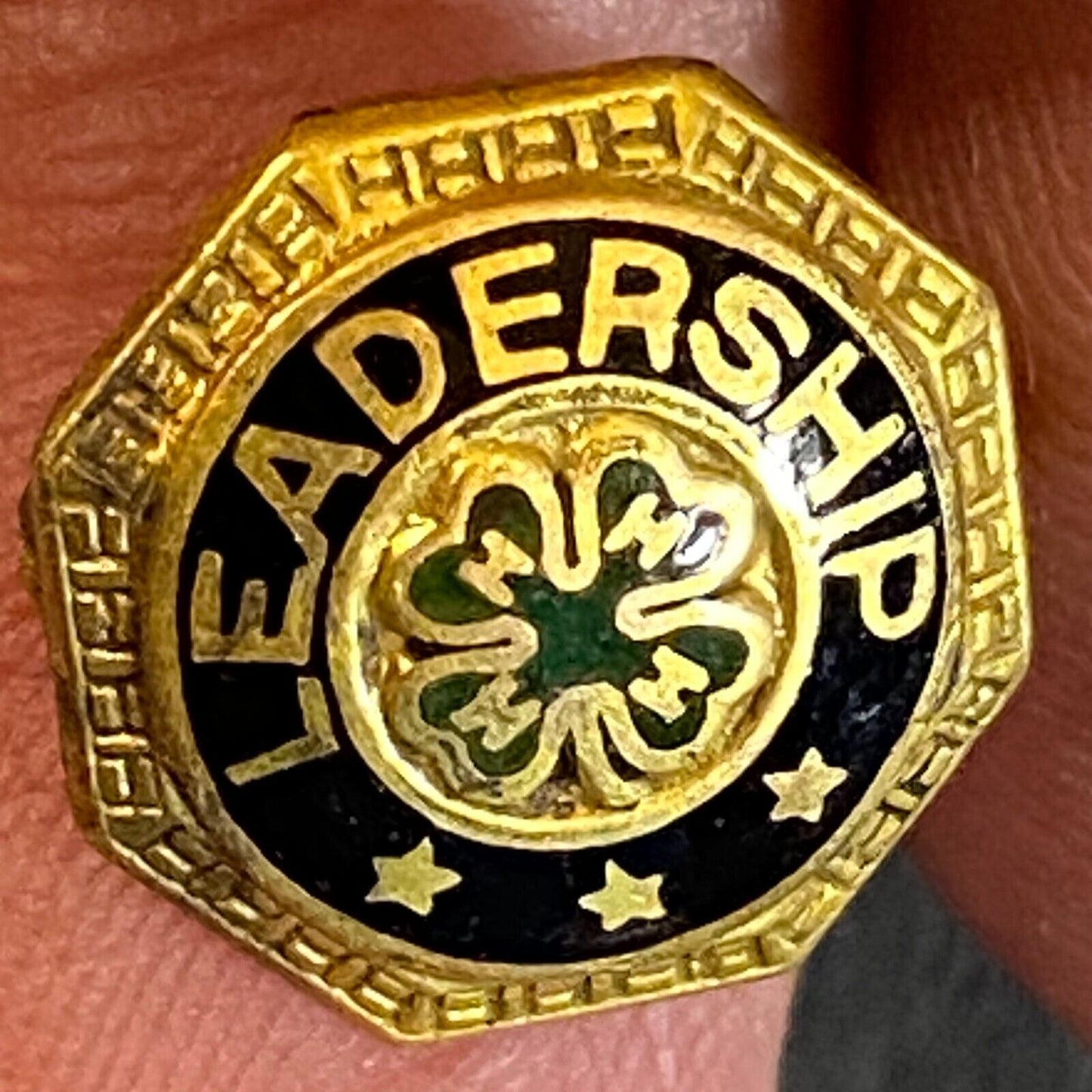 4 H "Leadership" Enameled Lapel Pin - 4 Leaf Clover Marked 10K 12mm