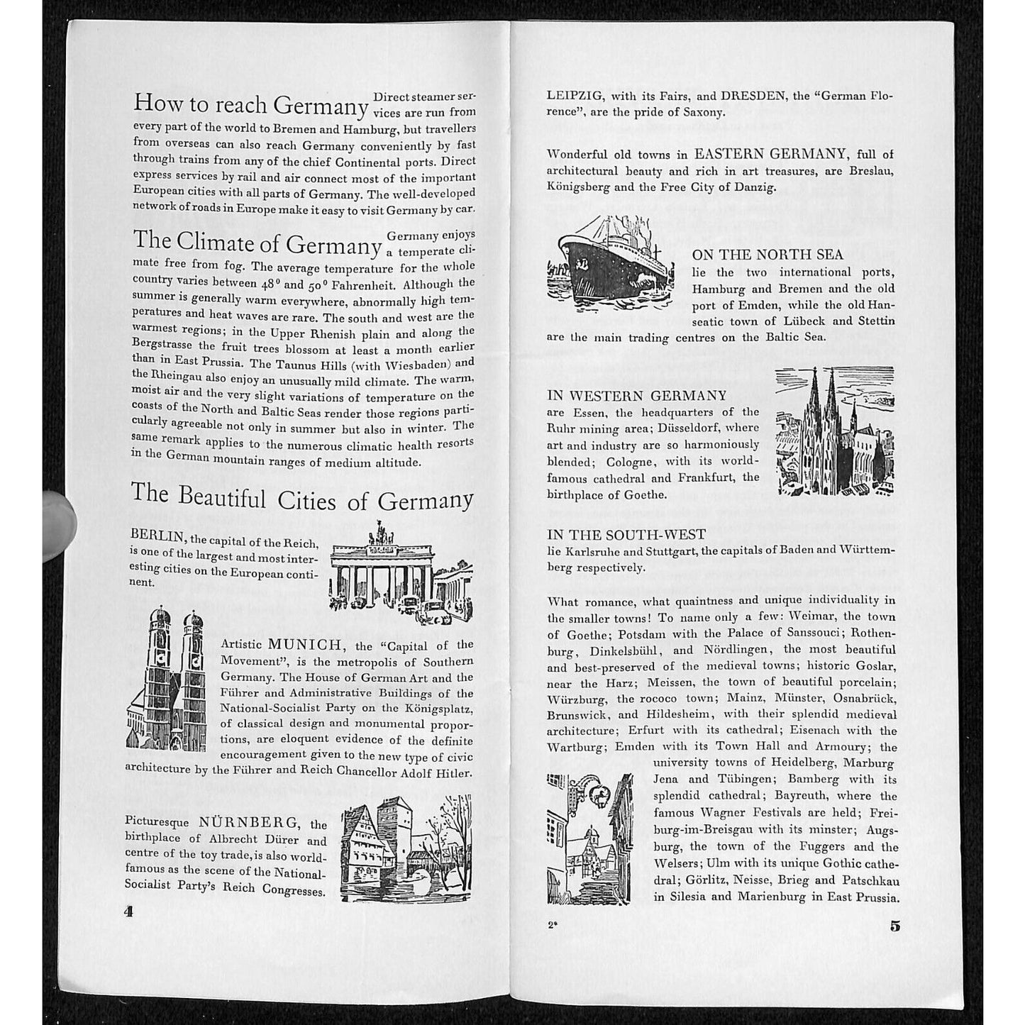 1937 "Travel in Germany" Travel Brochure 51pp w/ 16 3/4" x 19 1/2" FO Map