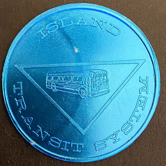 Island Transit System (Jones Beach) c1968-70's Alum Blue Bus Transit Token 38mm