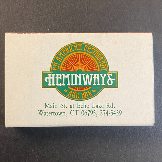 Heminway's Restaurant & Bar Watertown, CT Vintage Matchbox VGC Scarce