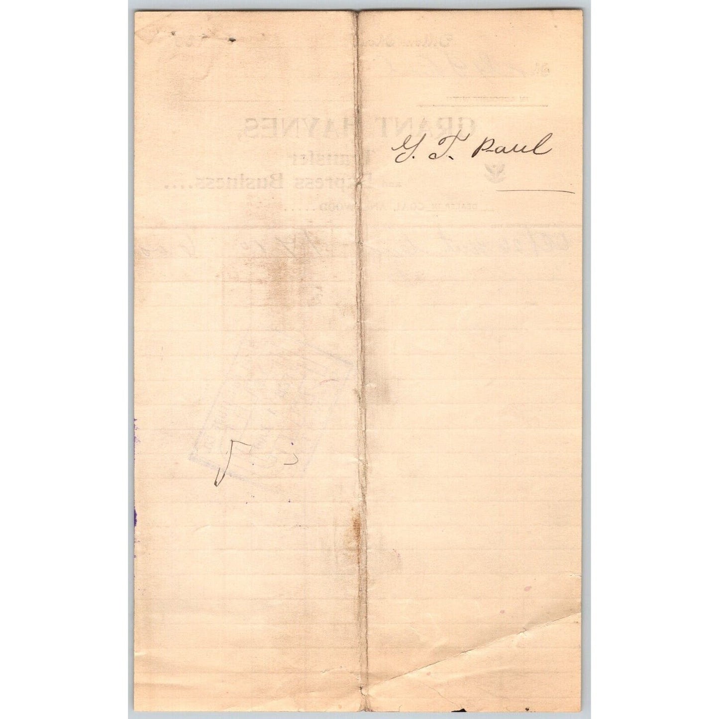 Dillon, MT Grant Haynes Transfer Express Coal Wood 189x 1900 Billhead G.T. Paul*