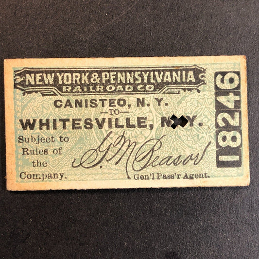 New York & Pennsylvania Railroad July 14 1917 Whitesville, NY Ticket #18246