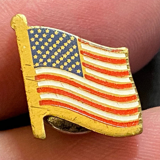 American Flag Enameled Lapel Pin Vintage Small 9mm x 11mm w/ Wear