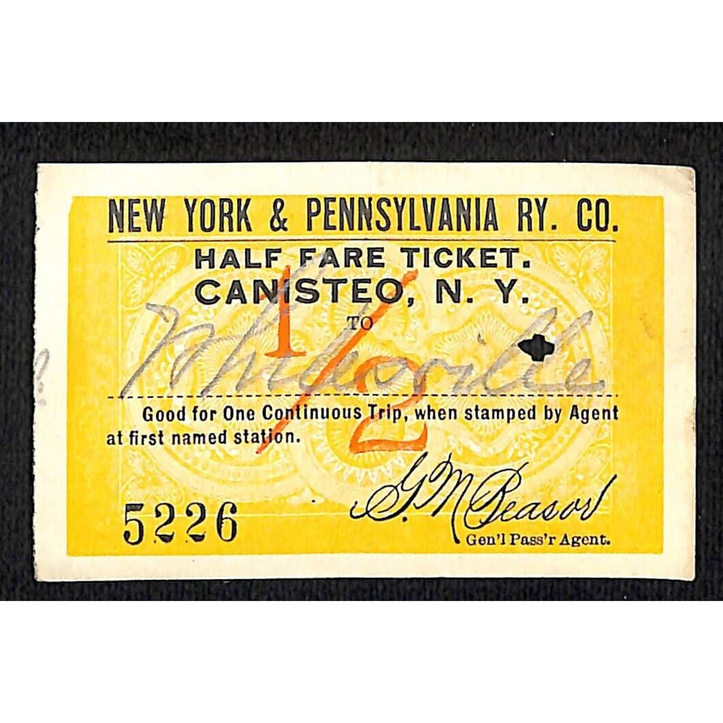 New York & Pennsylvania Railroad RY July 11 1917 Whitesville Ticket #5226
