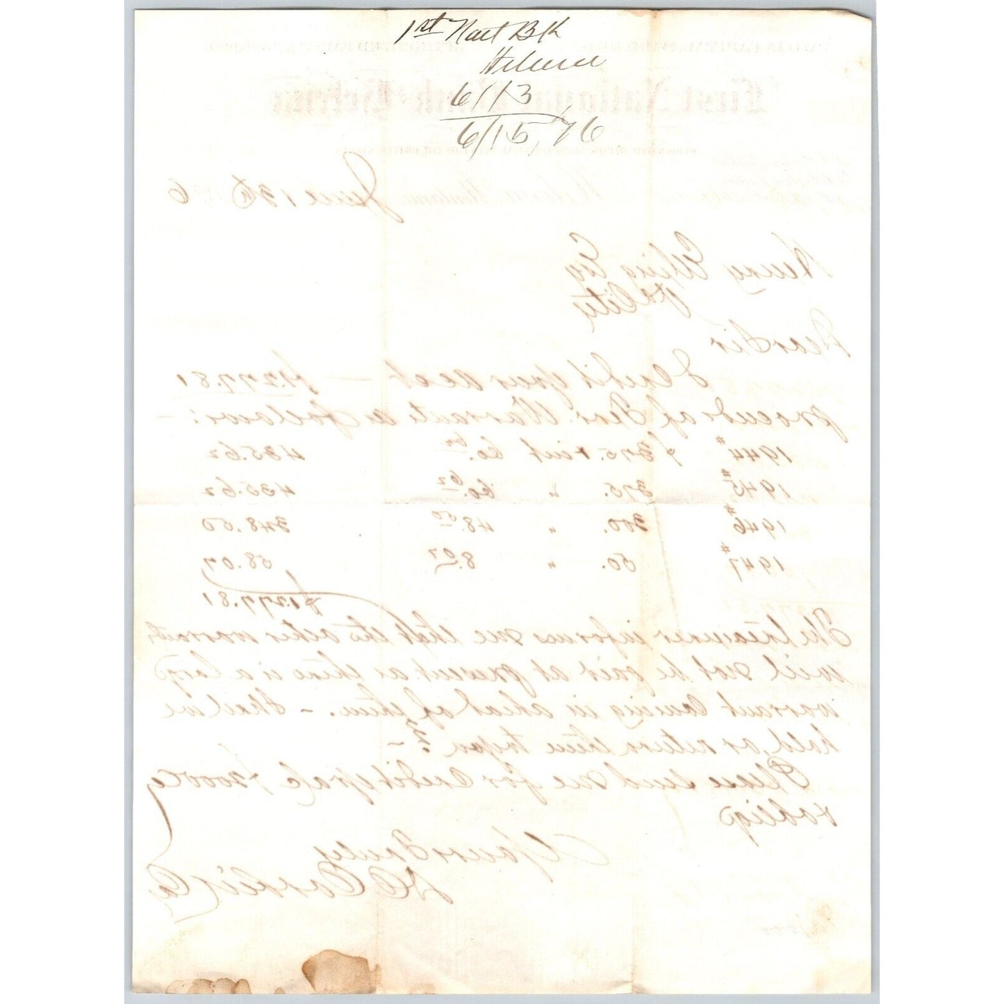 First National Bank of Helena 1876 ALS Letterhead Henry Elling* Virginia City