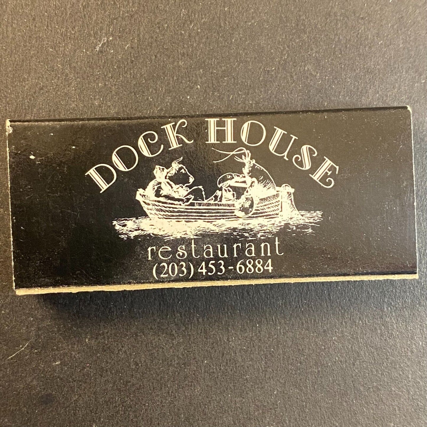 Dock House Restaurant Guilford, CT Cow Lobster Boat Vintage Matchbox Scarce VGC
