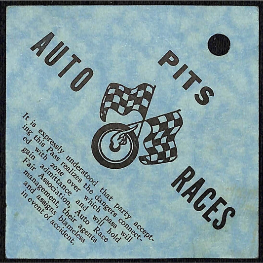 Fair Association Auto Races Pit Pass / Auto Racing c1940's Scarce