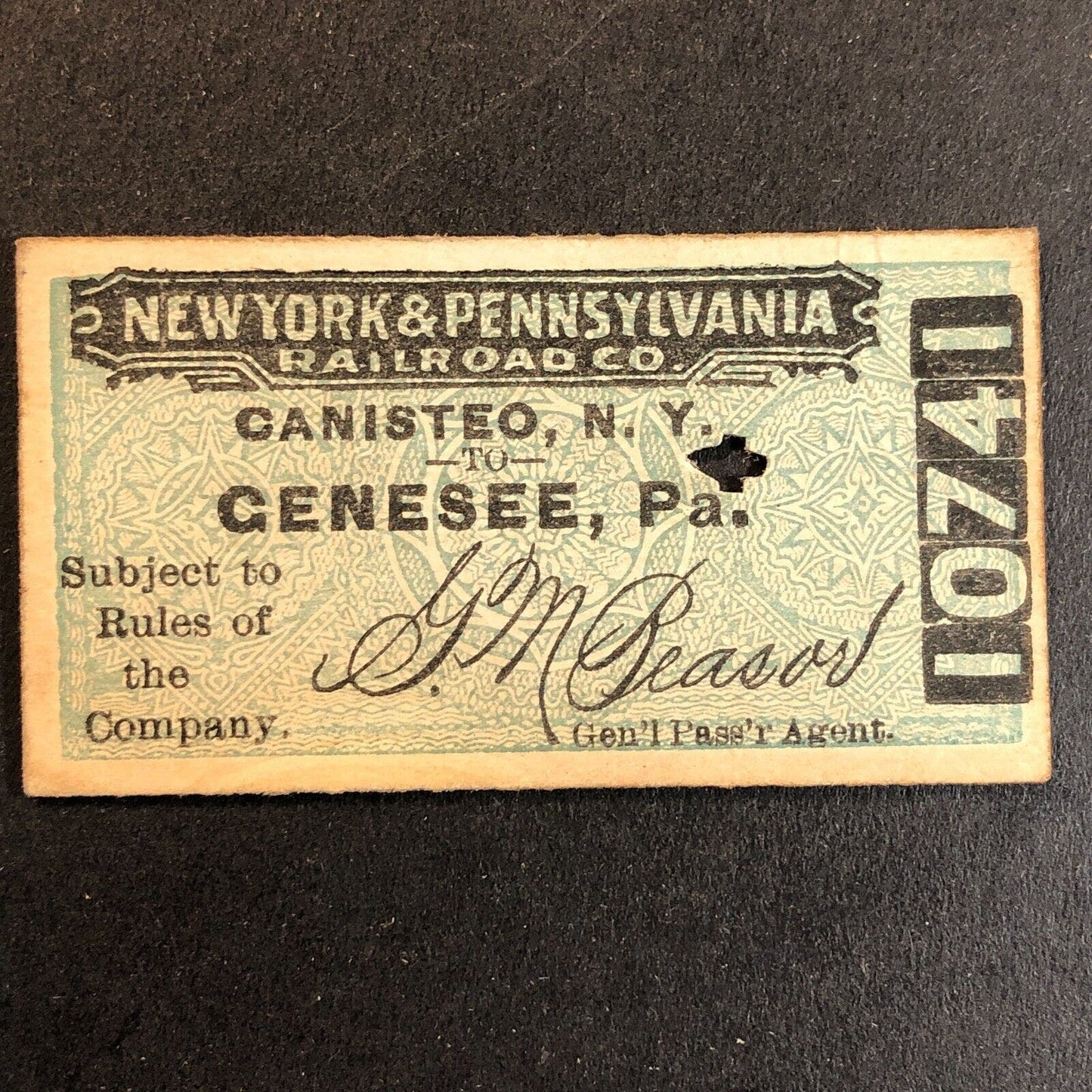 New York & Pennsylvania Railroad July 17 1917 Genesee, PA Ticket #10741