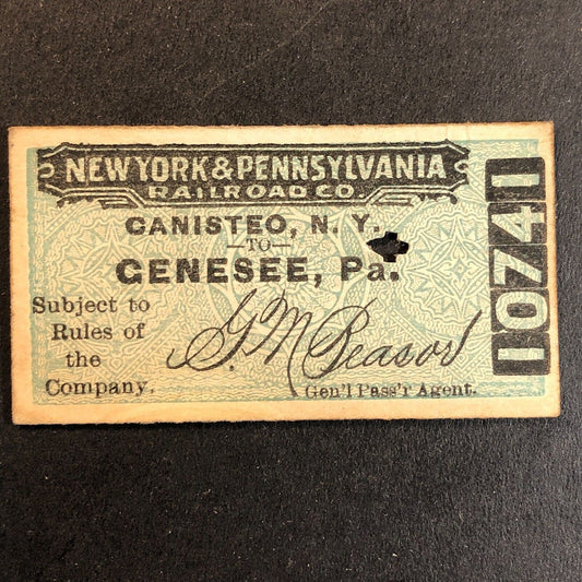 New York & Pennsylvania Railroad July 17 1917 Genesee, PA Ticket #10741