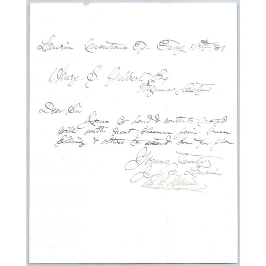 Feb 11 1881 ALS J.B. Laurin** Laurin, MT to Henry Elling* Virginia City, MT