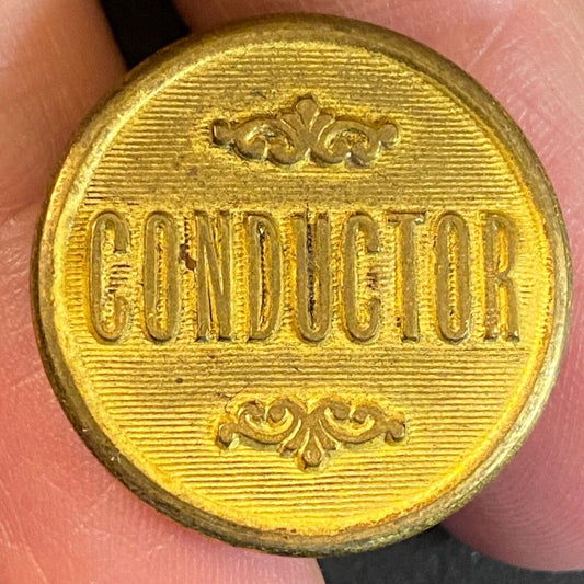 "Conductor" Railroad Uniform Button Brass Flat J.R. Gaunt NY 23mm