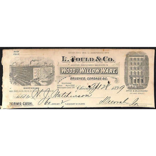 L. Gould & Co. Chicago Willow HJ Hutchinson Decorah, IA* Cut Dec 1899 Billhead