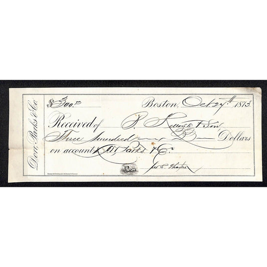 Dorr, Parks & Co. Boston (Dry Good) 1873 P. Kellogg & Son Receipt