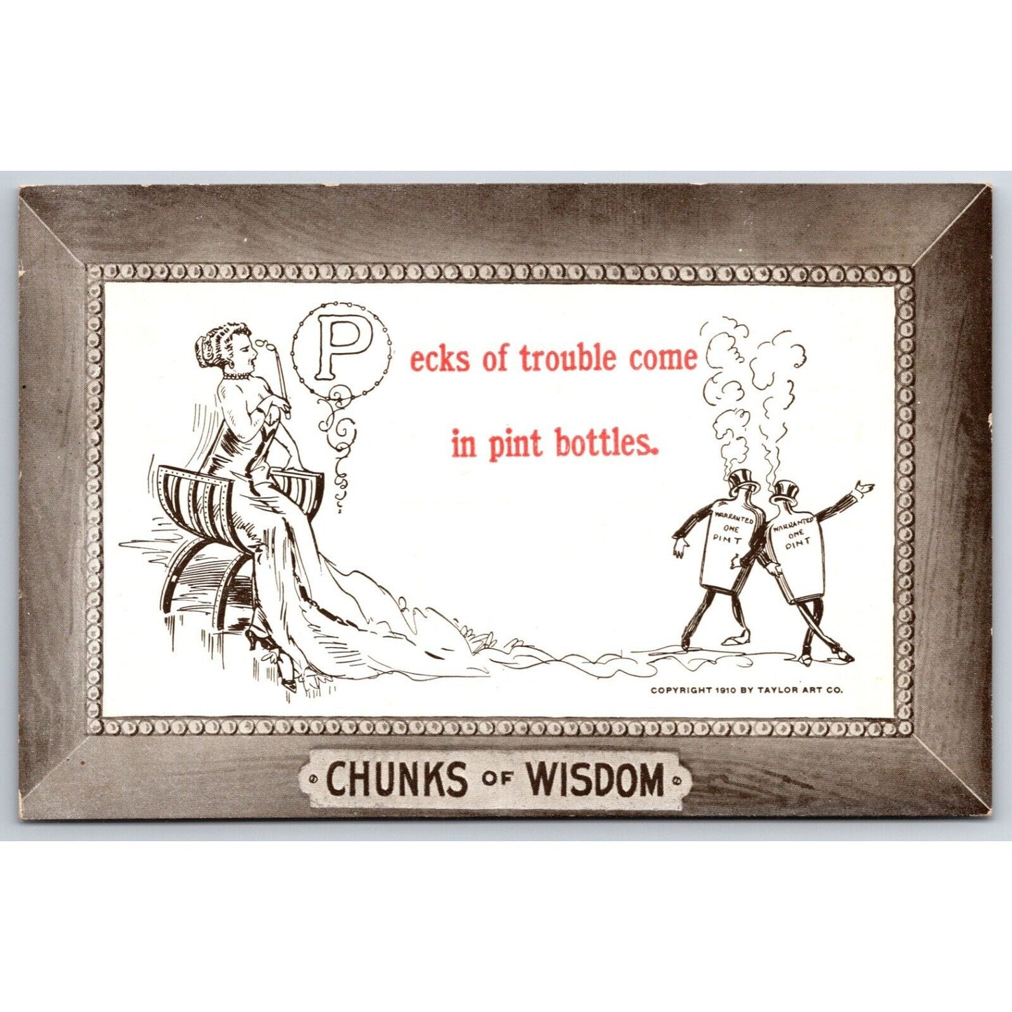 Funny Alcohol Humor Postcard c1910 Anthropomorphic Bottles Chunks of Wisdom