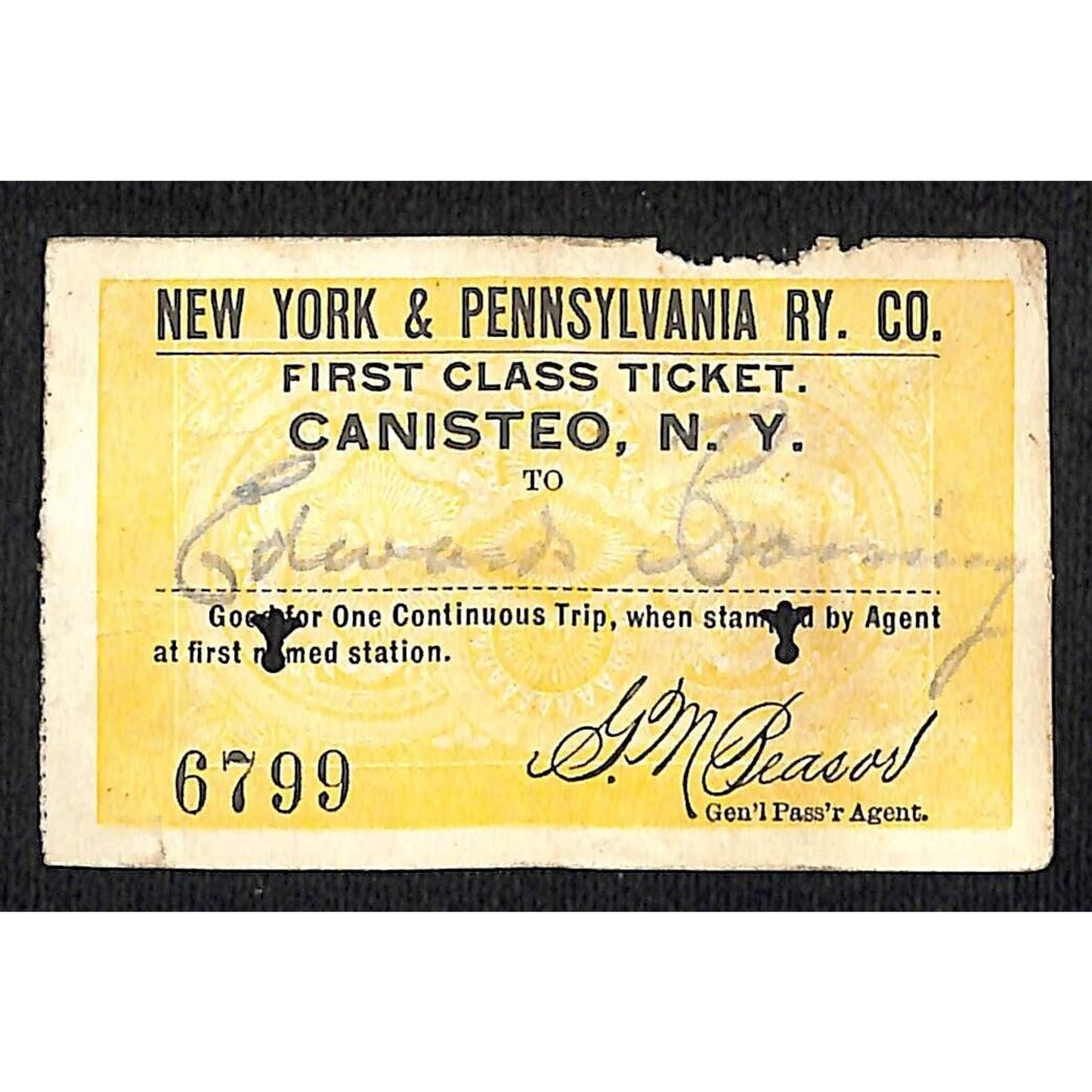 New York & Pennsylvania Railroad RY July 4 1917 Edwards Crossing Ticket #6799