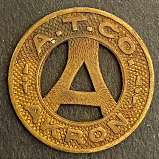 A.T. Co. Akron Transit Company G/F One City Fare Transit Token c1936 (#2) 16mm